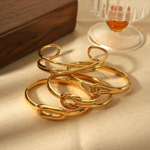 1 Piece Ins Style Round Stainless Steel  Gold Color Bangles h5 Picture2