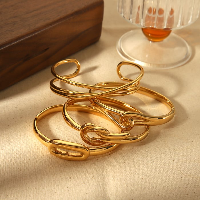 1 Piece Ins Style Round Stainless Steel  Gold Color Bangles Picture2