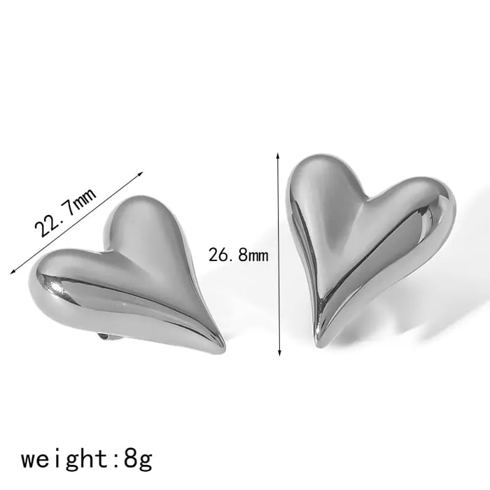 1 paar schattige, eenvoudige, stijlvolle, hartvormige, roestvrijstalen, zilverkleurige damesoorbellen 
