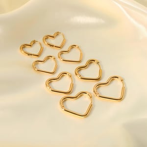 1 Pair Simple Versatile Style Hollow Heart Shape Stainless Steel  Gold Color Women's Hoop Earrings-Large h5 Picture2