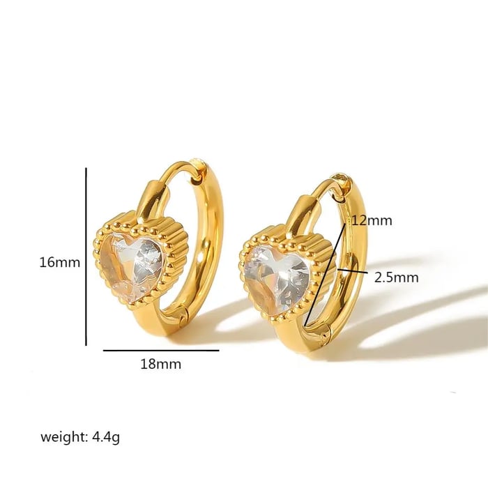 1 Pair Classic Minimalist Style Heart Geometric Stainless Steel  Gold Color Inlay Zircons Women's Hoop Earrings 