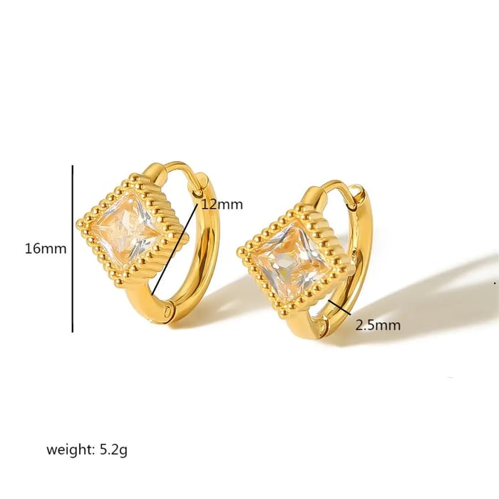 1 Pair Classic Minimalist Style  Rhombus Geometric Stainless Steel  Gold Color Inlay Zircons Women's Hoop Earrings 