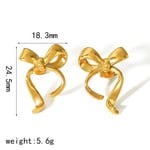 Gold color / 1 Pair Chic Sweet Style Irregular Bow Knot Shape Stainless Steel  Gold Color Women's Stud Earrings 