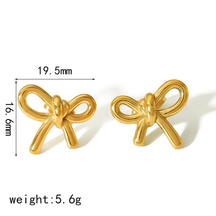 1 Pair Chic Sweet Style Irregular Bow Knot Shape Stainless Steel  Gold Color Women's Stud Earrings 