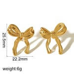 Gold color / 1 Pair Chic Sweet Style Irregular Bow Knot Shape Stainless Steel  Gold Color Women's Stud Earrings Picture4