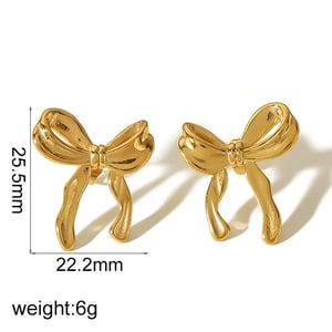 1 Pair Chic Sweet Style Irregular Bow Knot Shape Stainless Steel  Gold Color Women's Stud Earrings h5 