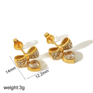 1 Pair Exquisite Sweet Style Bow Knot Shape Stainless Steel  Gold Color Inlay Rhinestones Women's Pendant Earrings h5 