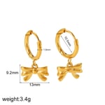 Gold color / 1 Pair Exquisite Sweet Style Bow Knot Shape Stainless Steel  Gold Color  Women's Pendant Earrings Picture2