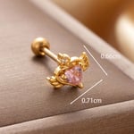 Pink & Gold / 1 Piece Simple Series Simple Heart Titanium Steel   Gold Color Material Zircon Women's Stud Earrings 