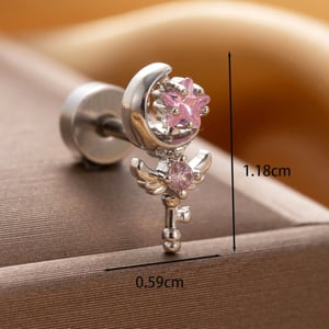 1 Piece Simple Series Classic Moon&Star Titanium Steel   Gold Color Material Zircon Women's Stud Earrings h5 