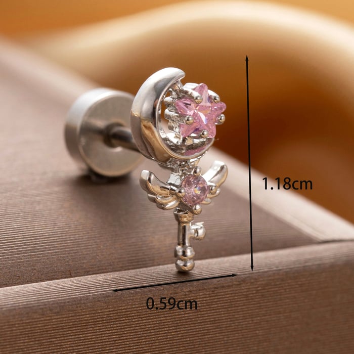 1 Piece Simple Series Classic Moon&Star Titanium Steel   Gold Color Material Zircon Women's Stud Earrings 