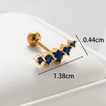 Blue & Gold / 1 Piece Simple Series Simple Round Titanium Steel   Gold Color Material Zircon Women's Stud Earrings 