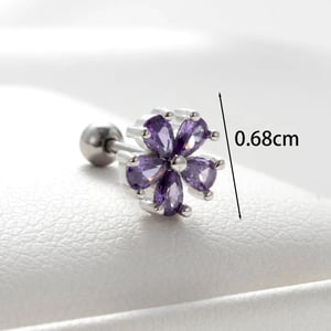 1 Piece Simple Series Classic Flower Titanium Steel Silver Color Zircon Women's Stud Earrings h5 