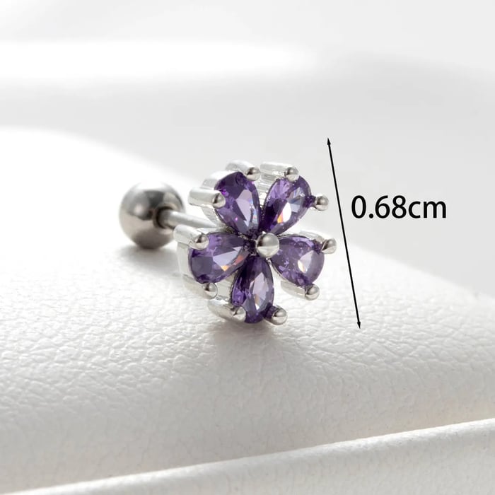 1 Piece Simple Series Classic Flower Titanium Steel Silver Color Zircon Women's Stud Earrings 