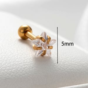 1 Piece Simple Series Simple Star 5mm Titanium Steel  Gold Color Material Zircon Women's Stud Earrings h5 