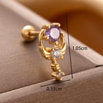 Purple / 1 Piece Simple Series Simple Round Titanium Steel Gold Color Material Zircon Women's Dangle Earrings 