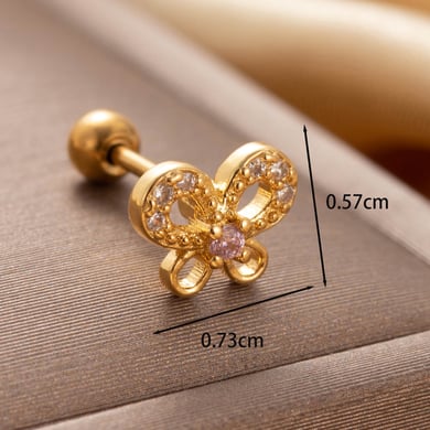 1 Piece Simple Series Simple Butterfly Titanium Steel   Gold Color Material Zircon Women's Stud Earrings h5 