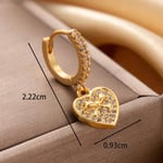 Gold color / 1 Piece Simple Series Simple Heart Titanium Steel   Gold Color Material Zircon Women's Dangle Earrings Picture3