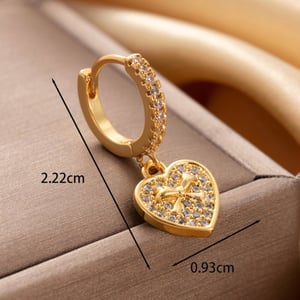 1 Piece Simple Series Simple Heart Titanium Steel   Gold Color Material Zircon Women's Dangle Earrings h5 