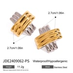 Gold & Silber / 1 Paar modische Ohrstecker für Damen im Alltagsstil, gerippte X-Form, Edelstahl, 18 Karat vergoldet Bild2