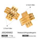 Gold color / 1 Pair Fashionable Daily Style Ribbed X Shape Stainless Steel  Gold Color Women's Stud Earrings 