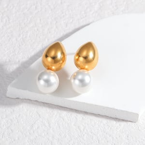 1 Pair Simple Retro Style Patchwork Shape Stainless Steel  Gold Color Inlay Artificial Pearl Women's Dangle Earrings h5 Picture2