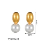 Gold color / 1 Pair Simple Retro Style Patchwork Shape Stainless Steel  Gold Color Inlay Artificial Pearl Women's Dangle Earrings Picture5