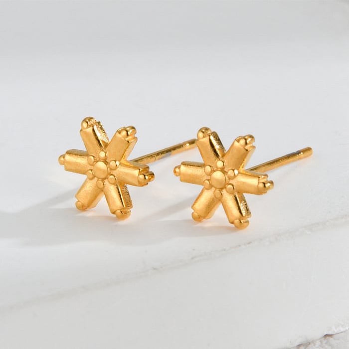 1 Pair Simple Fashionable Style Snowflake Shape Stainless Steel  Gold Color Women's Stud Earrings Picture2