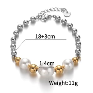 1 Stück einfaches, lässiges Armband in Perlenform aus Edelstahl, 18 Karat vergoldet, Unisex-Charm-Armband h5 