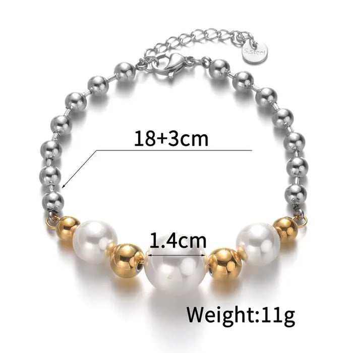 1 Stück einfaches, lässiges Armband in Perlenform aus Edelstahl, 18 Karat vergoldet, Unisex-Charm-Armband 