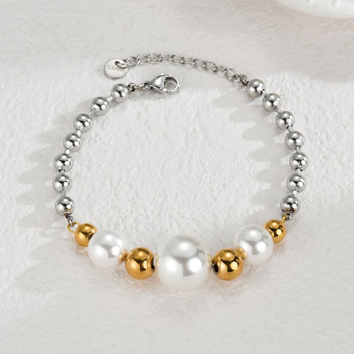 1 Piece Simple Casual Style Bead Shape Stainless Steel  Gold Color Unisex Charm Bracelet Picture2