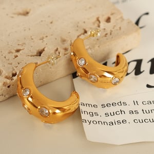 1 Pair Simple Series Classic Geometric Stainless Steel  Gold Color Zircon Women's Hoop Earrings h5 Picture2