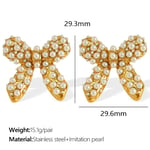 Gold color / 1 Pair Simple Series Retro Bow Knot Stainless Steel  Gold Color Artificial pearl Women's Stud Earrings 