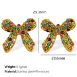 Mint / 1 Pair Simple Series Retro Bow Knot Stainless Steel  Gold Color Rhinestone Women's Stud Earrings Picture3