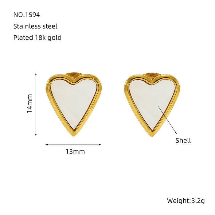 1 Pair Simple Series Classic Heart Stainless Steel  Gold Color Women's Stud Earrings 