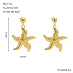 Gold color / 1 Pair Classic Starfish Stainless Steel  Gold Color Wome'sn Drop Earrings 