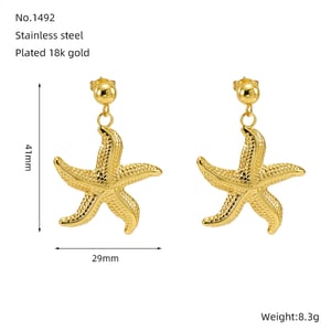 1 Pair Classic Starfish Stainless Steel  Gold Color Wome'sn Drop Earrings h5 