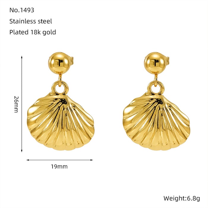 1 Paar klassische Ohrhänger aus Edelstahl mit 18 Karat Goldbeschichtung und Muschelmotiv für Damen 