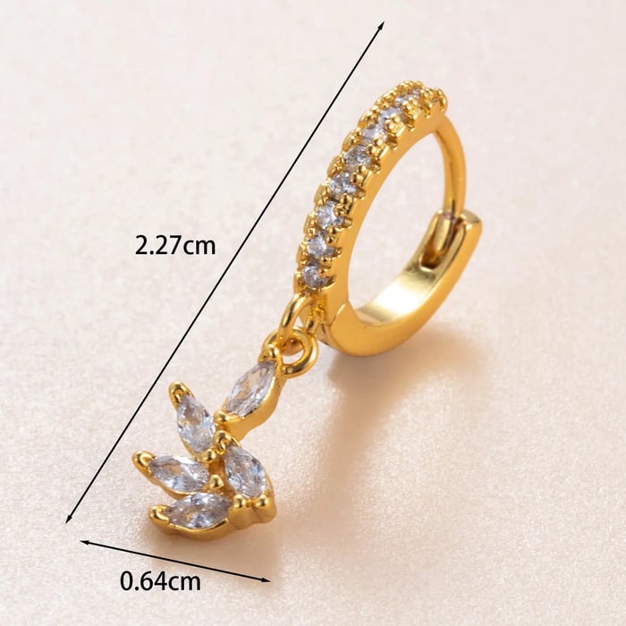 1 Piece Daily Plant Copper Gold Color Material Zircon Women's Dangle Earrings 