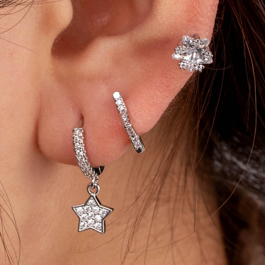1 pieza de pendientes de botón de circonita de color cobre y plata con forma de estrella clásica de serie simple para mujer Imagen2