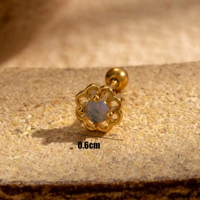 1 Piece Simple Series Classic Flower Titanium Steel No Plating Material Zircon Women Stud Earrings h5 