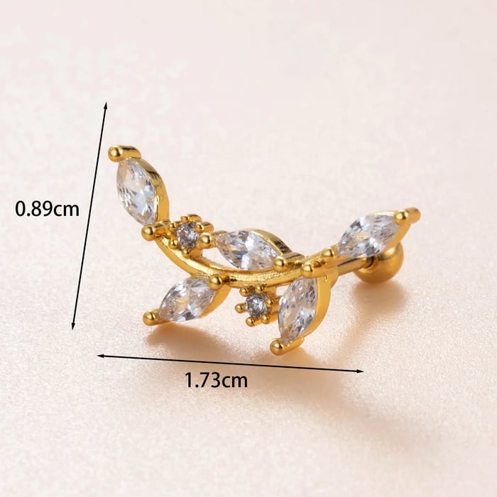 1 Piece Daily Plant Copper Gold Color Material Zircon Women's Stud Earrings 