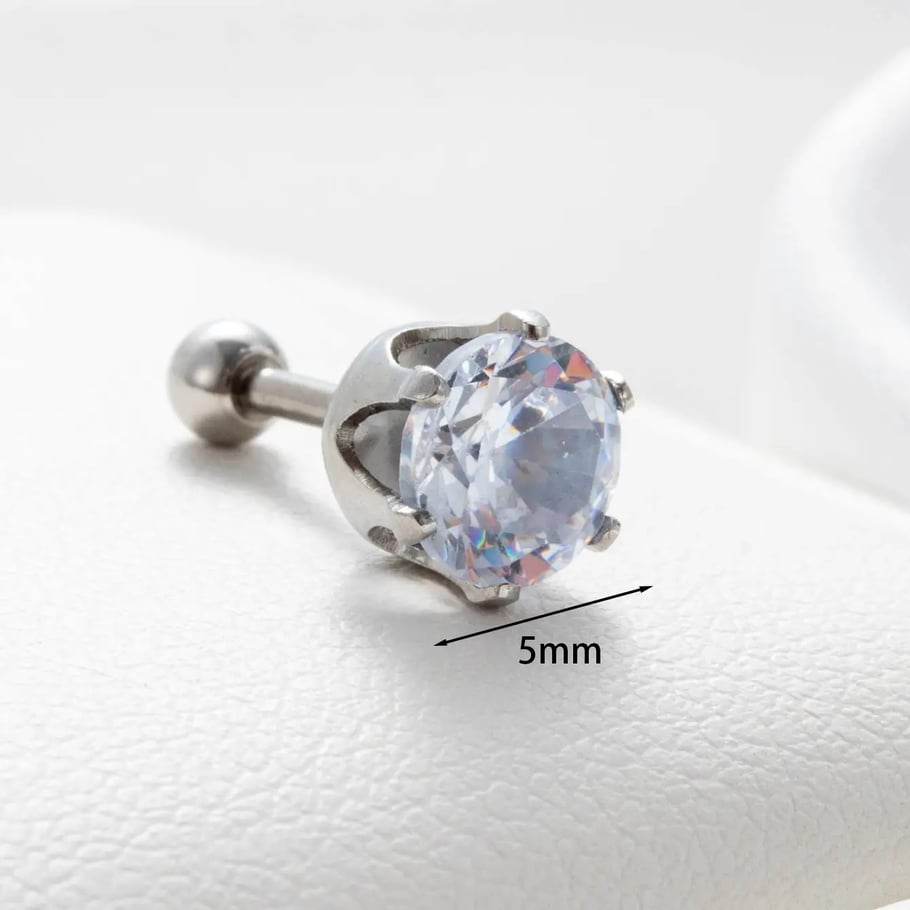 1 pezzo di orecchini a bottone da donna in acciaio al titanio con geometria semplice, senza placcatura, con zircone