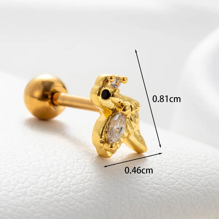 1 Piece Simple Series Simple Animal Titanium Steel Gold Color Material Zircon Women's Stud Earrings 