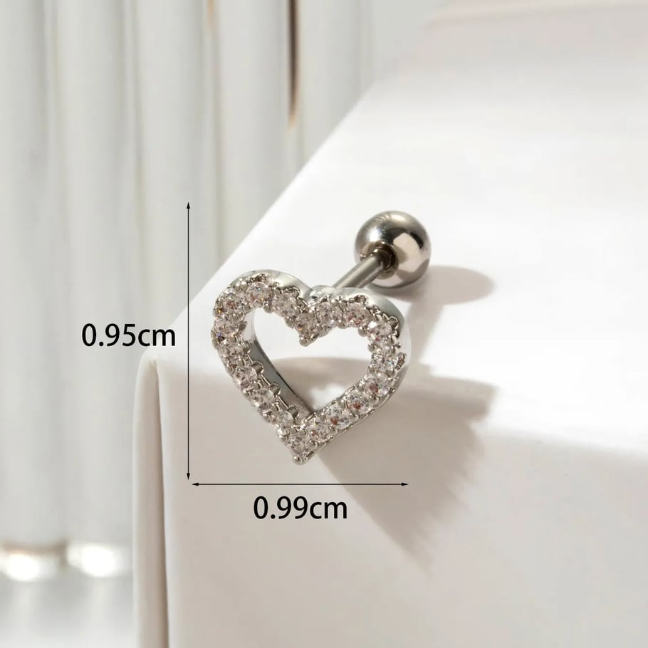 1 Piece Simple Series Classic Heart Titanium Steel No Plating Material Zircon Women Stud Earrings