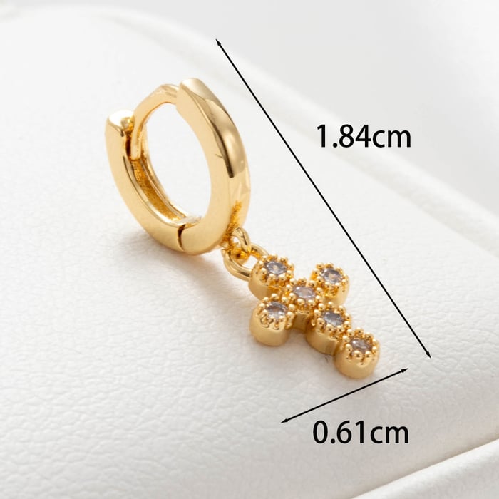 1 Piece Simple Series Simple Cross Copper Gold Color Material Zircon Women's Dangle Earrings 