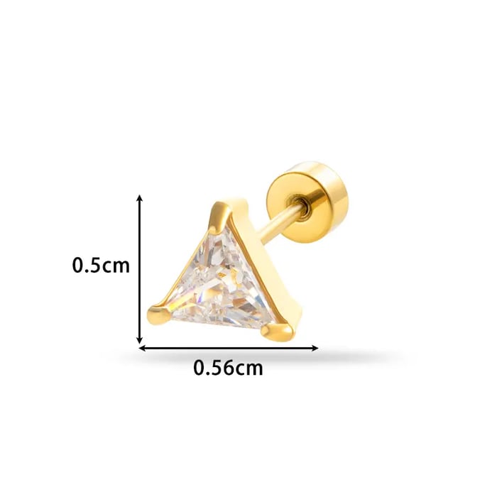 1 Stück Simple Series Klassisches Dreieck Titanstahl Goldfarbenes Material Zirkon Damen Ohrstecker 