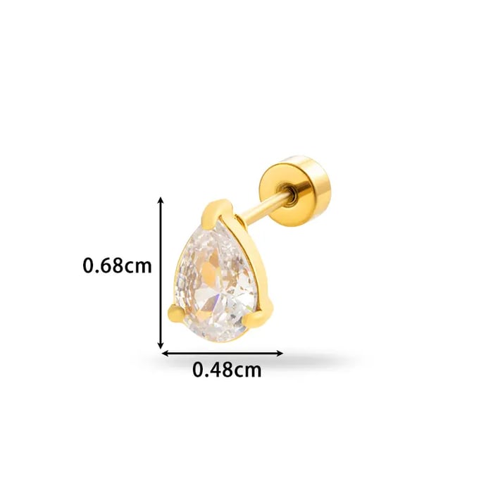 1 Piece Simple Series Classic Guttate Titanium Steel Gold Color Material Zircon Women's Stud Earrings 