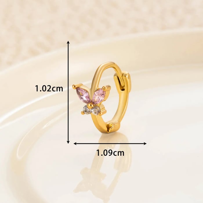 1 Piece Simple Series Classic Butterfly Copper Gold Color Material Zircon Women's Hoop Earrings 