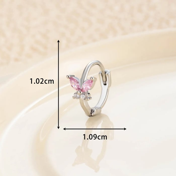 1 Piece Simple Series Classic Butterfly Copper Silver Color Material Zircon Women's Hoop Earrings 